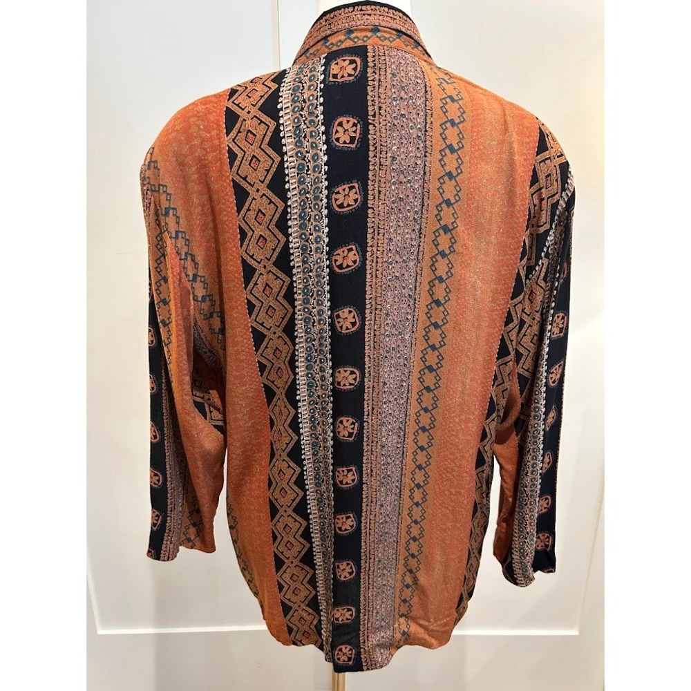 Vintage Earthy Geometric Pattern‎ Beaded Fringe Open Front Top M Boho Earthy - Picture 3 of 9